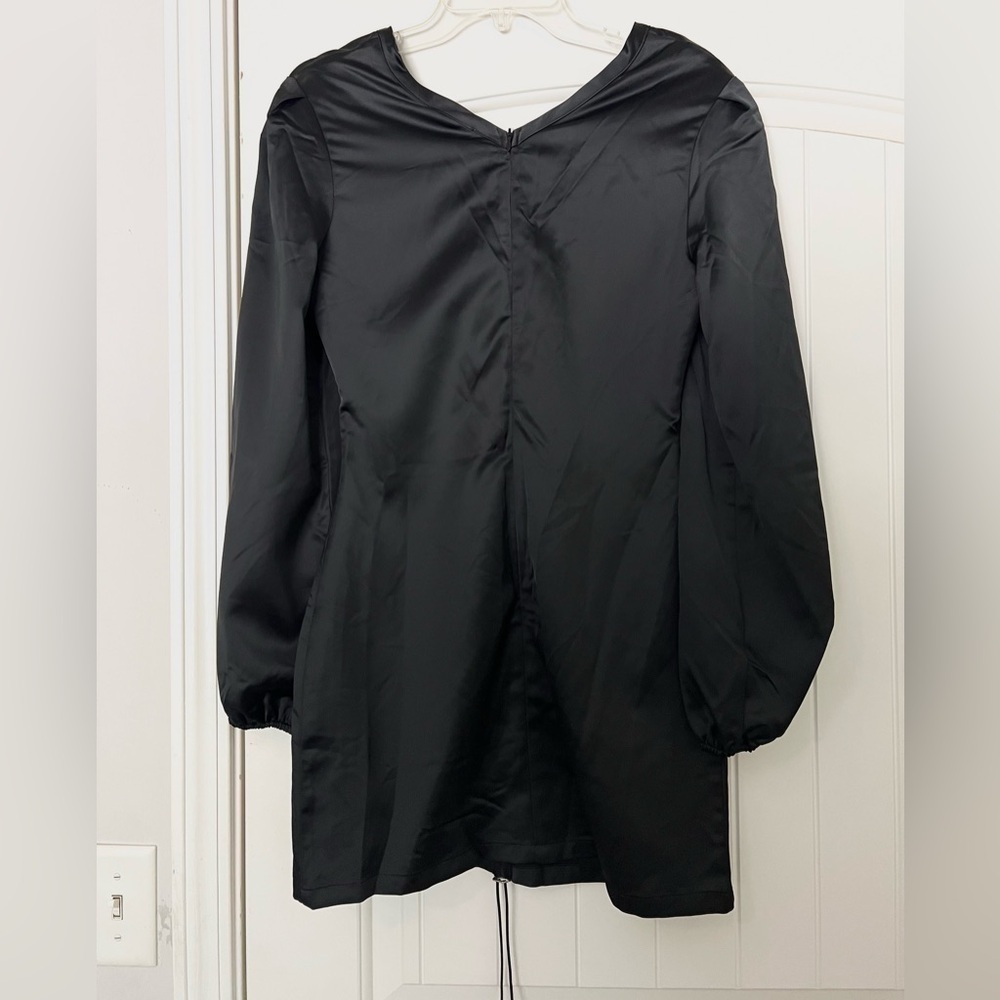 RUVE Black Satin Drawstring Mini Dress